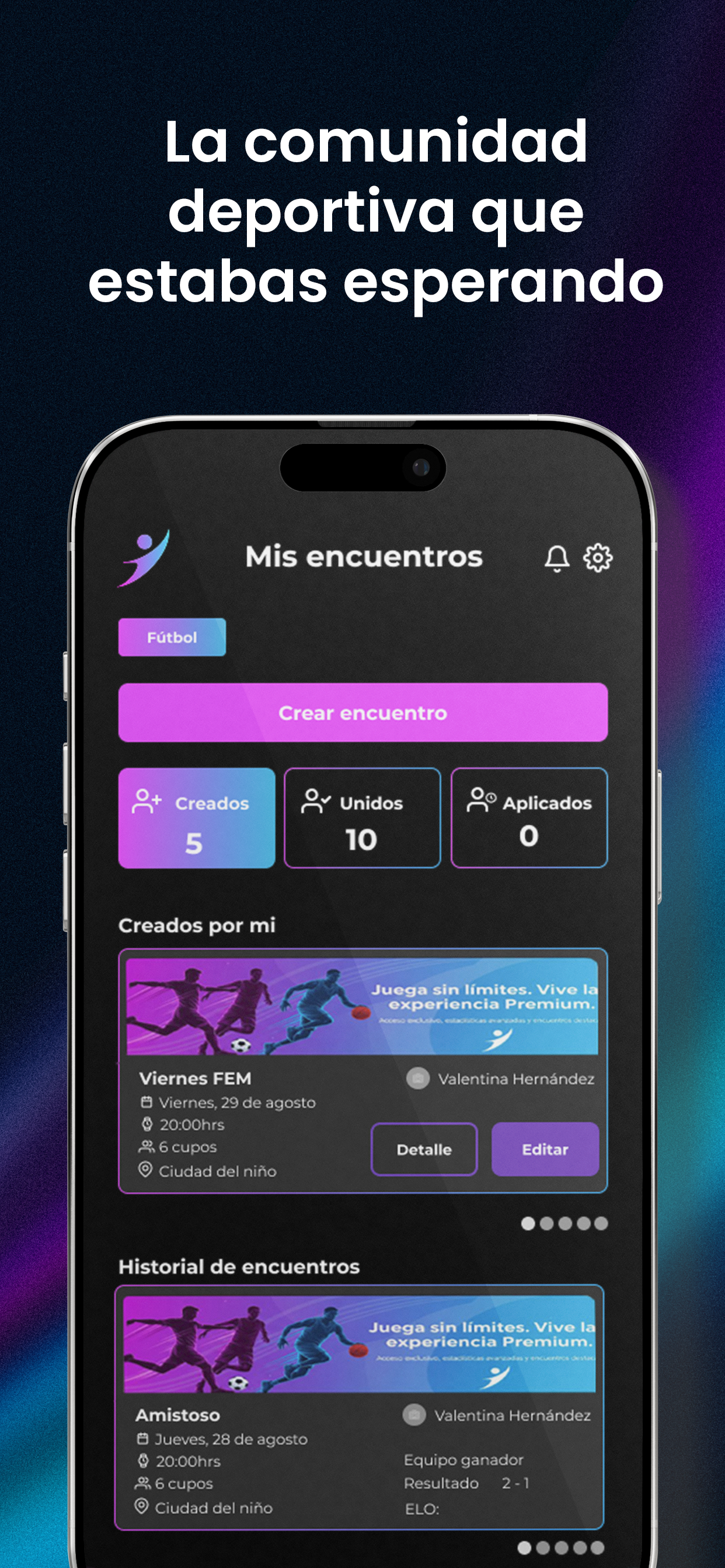 Vista de próximos encuentros